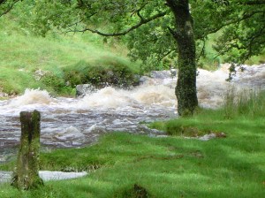 Standing waves in a high flood in the Erme at Piles